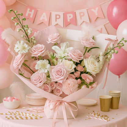 Designer's Choice Light Pink & White Delightful Luxe Flower Bouquet