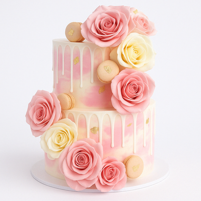 Rose Macaron Pink Flower Garden Cake