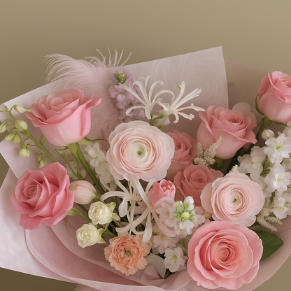 Secret Garden Luxe Pink Bouquet - Soft-Color Theme, Bow-Tied Wrap