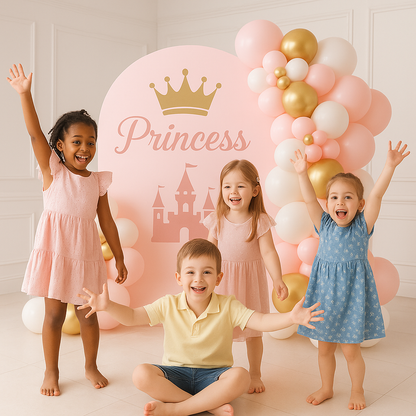 Pink Castle Princess Pretty Pink Kids Birthday Custom Balloon Backdrop Decoration