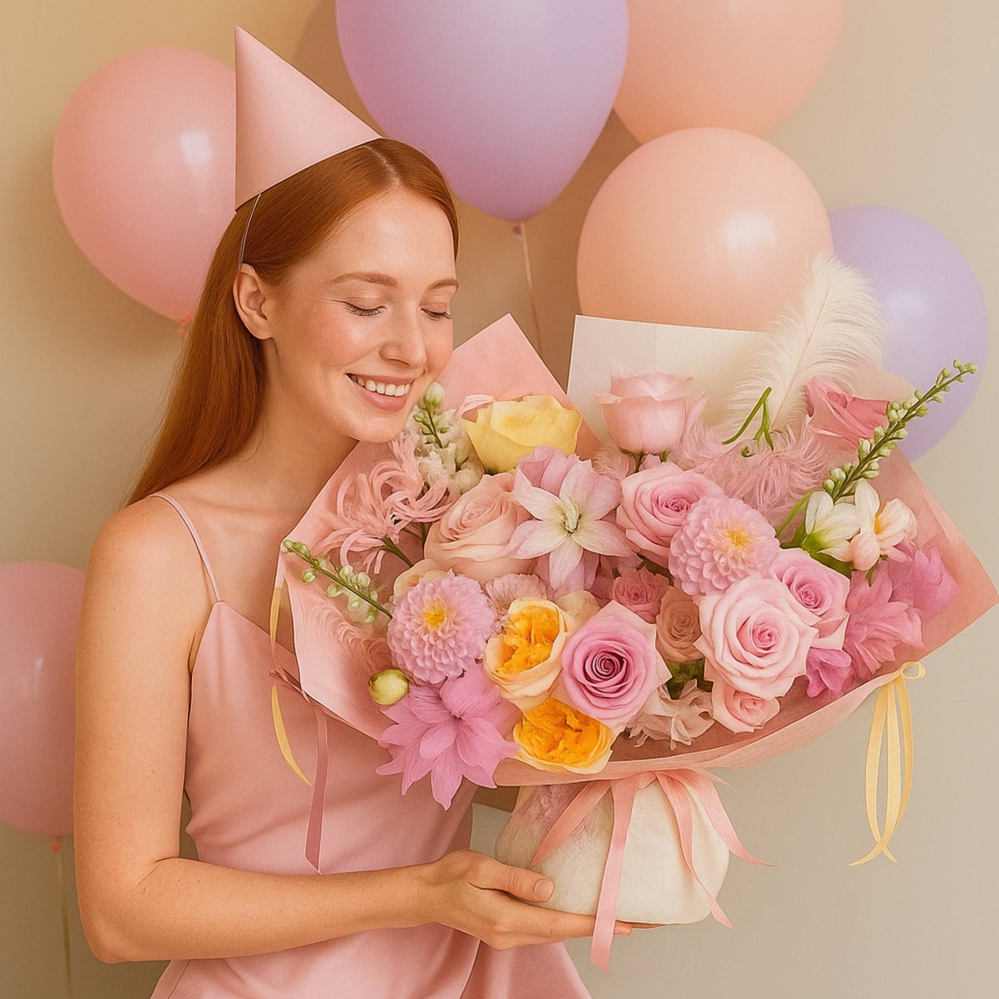 Designer's Choice Pastel Pink & Yellow Super Celebrate Luxury Flower Bouquet
