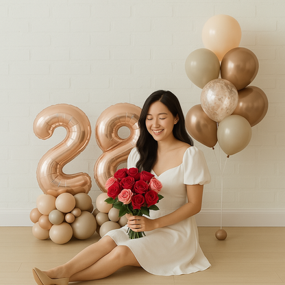 GLAM TAN - CONFETTI BOUQUET & NUMBER PEDESTALS SET