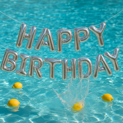 Happy birthday silver letter banner