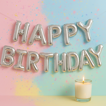 Happy birthday silver letter banner