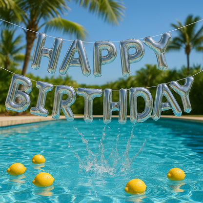 Happy birthday silver letter banner