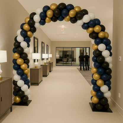 Classic Spiral Chrome Gold Black White Doorway Balloon Arch – Perfect for Any Occasion