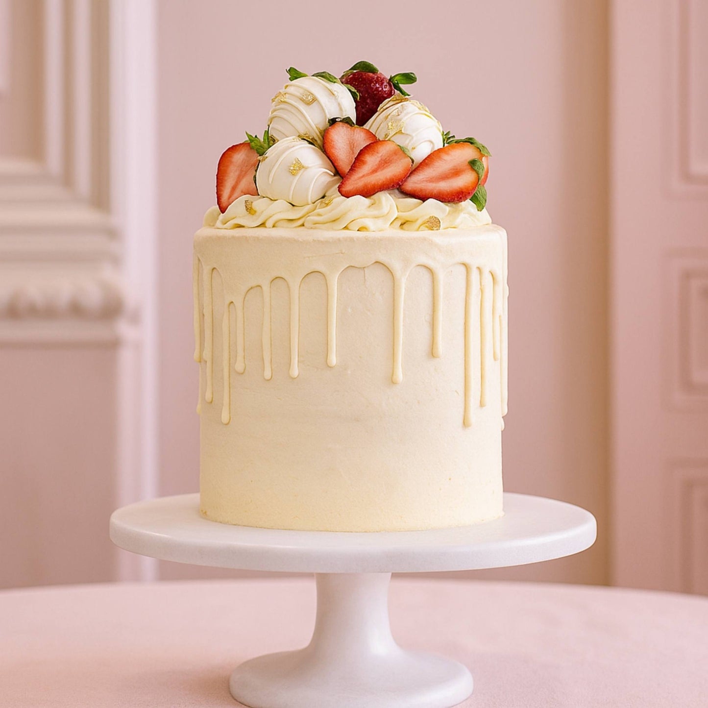 Luxury Strawberry On Top White Drip Cake