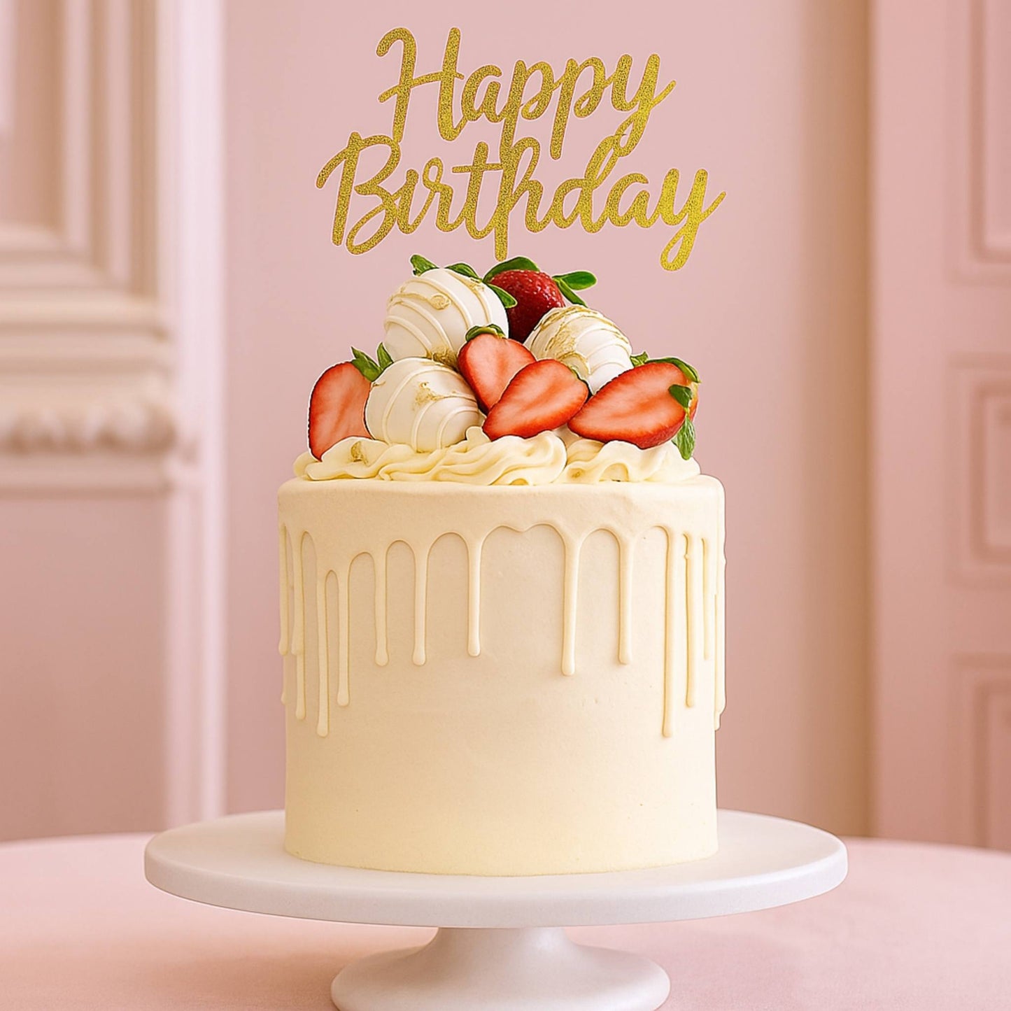 Luxury Strawberry On Top White Drip Cake