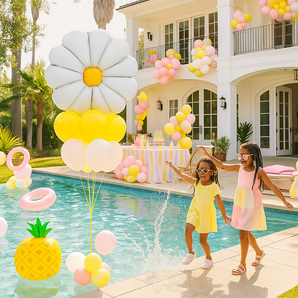 One Up Signature Daisy Flower Foil Balloon Bouquet – Or Single Helium Filled – Elegant Floral Party Decor