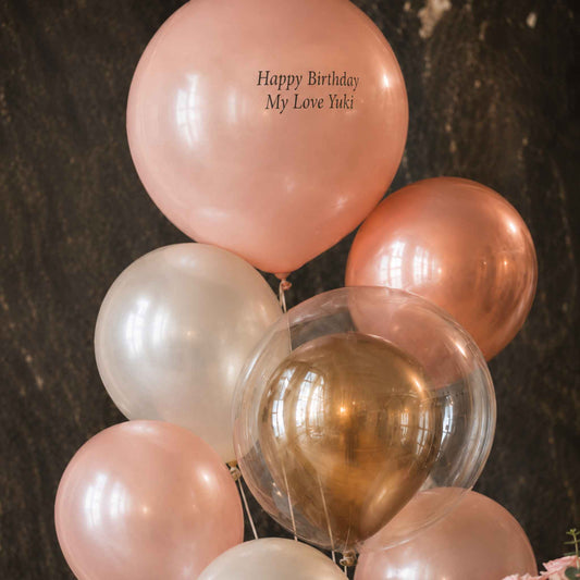 Pink & Gold Birthday Balloons with 24 Fresh Roses