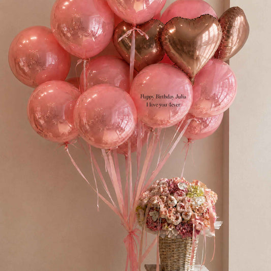 Pink Heart Balloon & Flower Basket Birthday Bundle