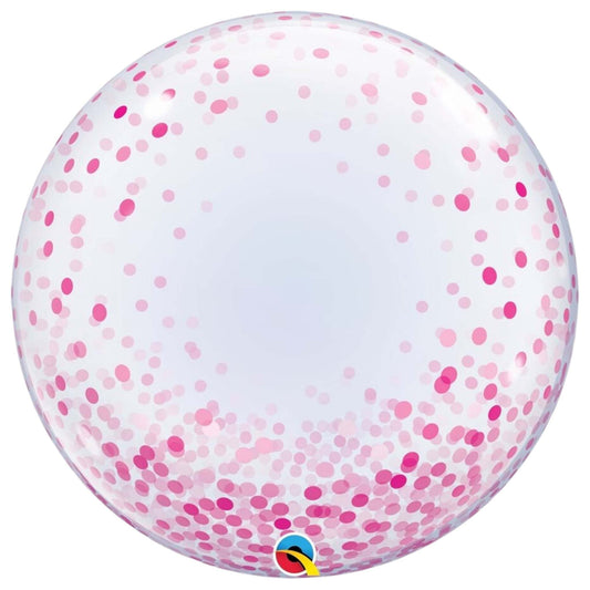 20" Pink Confetti on Clear Bubble Balloon