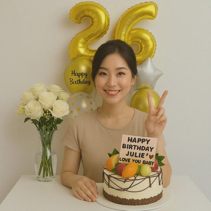 Classic Birthday Celebration Balloon Flower Cake Bundle (FREE custom chocolate card on the cake)