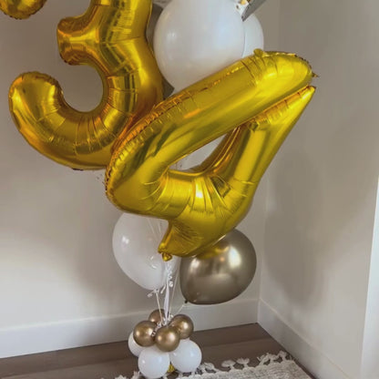 helium large number balloon gold with white and chrome gold latex balloons for birthday