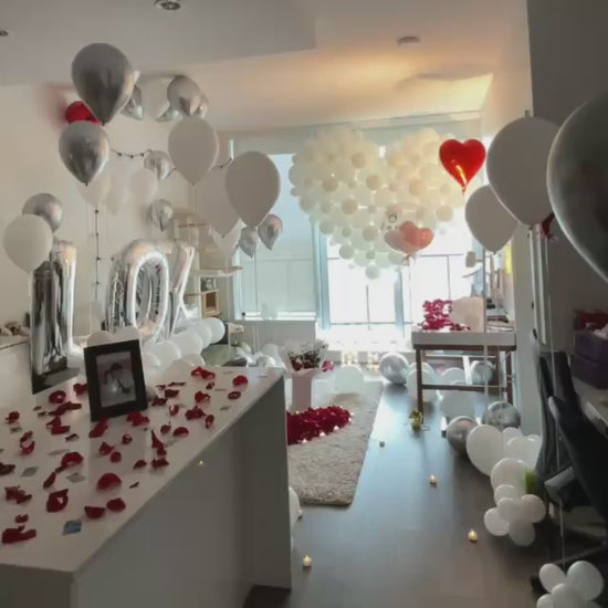 balloon love decoration large white heart hotel setup red roses