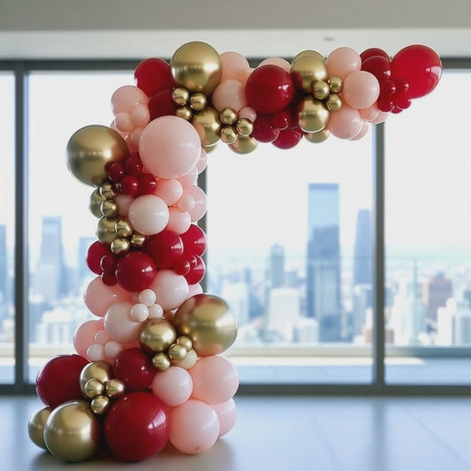 luxury balloon garland red with pink hue large windows