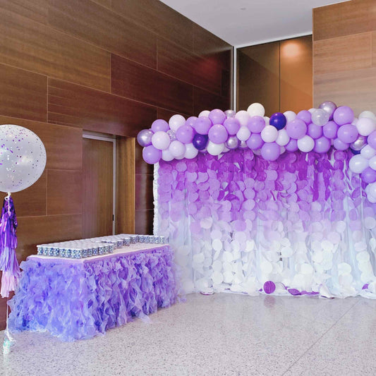 Purple Reception Balloon Backdrop & Table Setup with Custom Design
