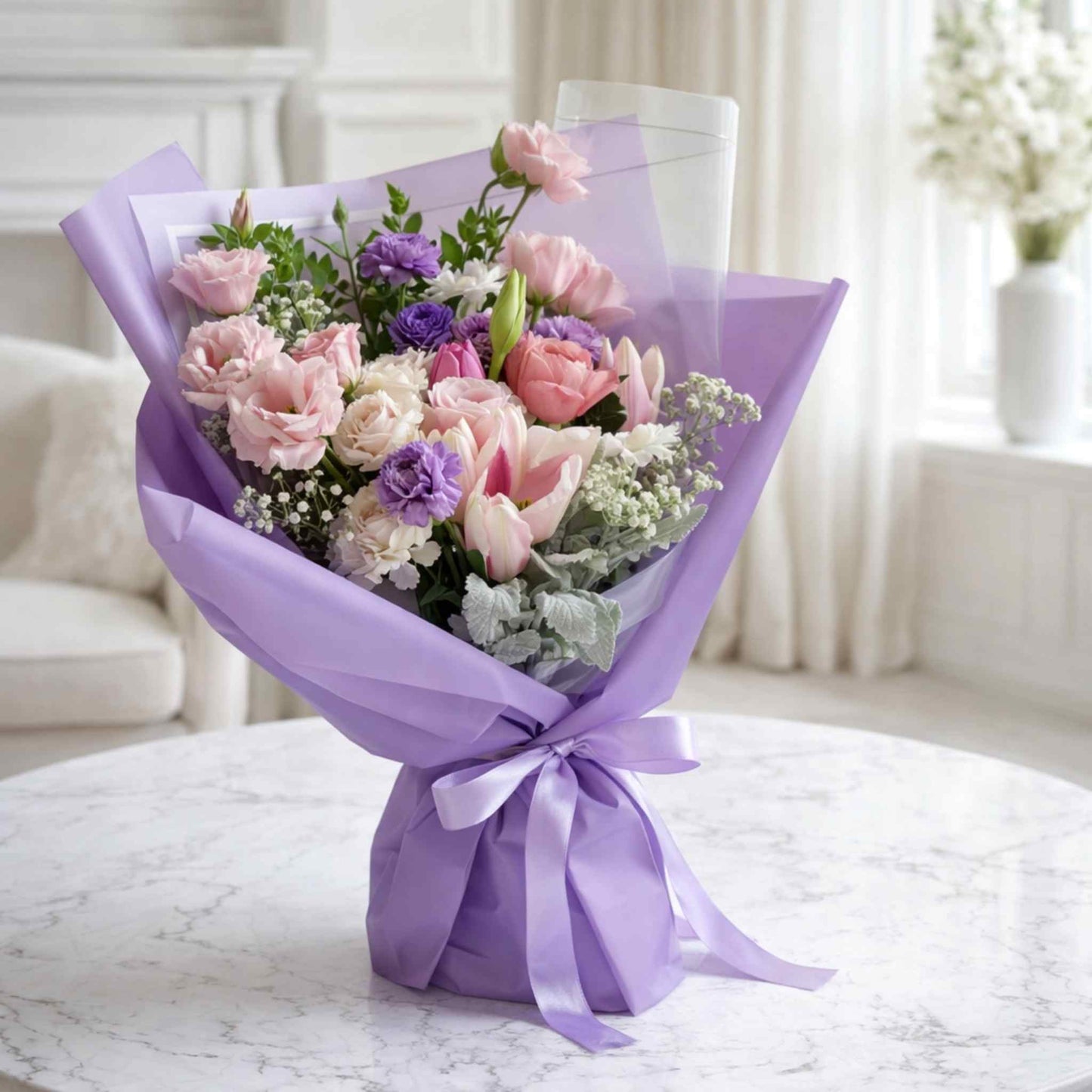 Seasonal Bouquet of Pink and Purple Ocean Fresh Flowers