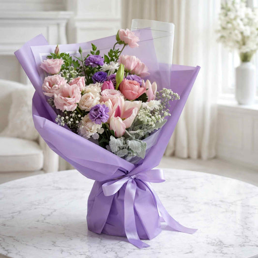 Seasonal Bouquet of Pink and Purple Ocean Fresh Flowers