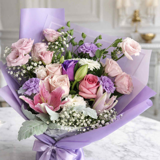 Seasonal Bouquet of Pink and Purple Ocean Fresh Flowers