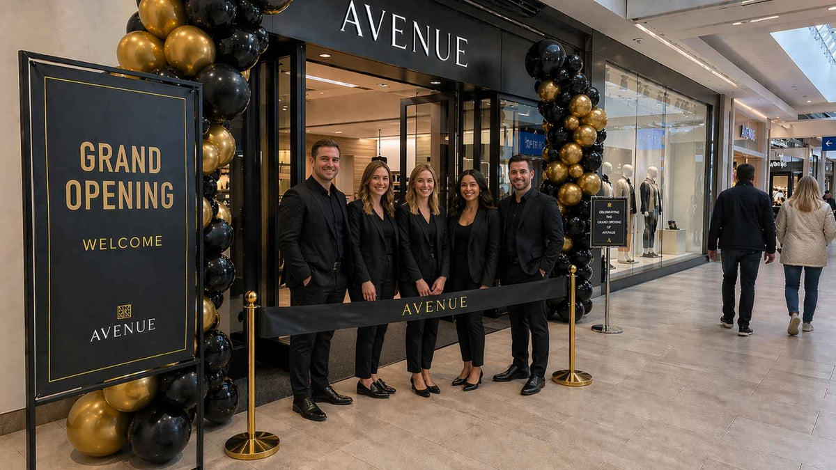 grand opening mall balloon towers black and gold 