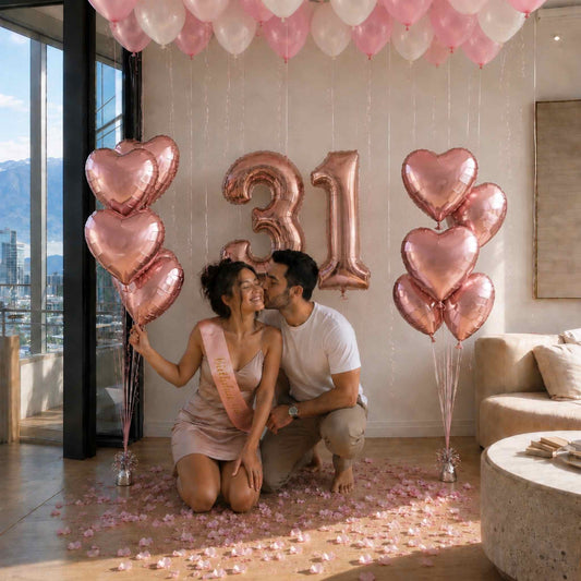 Rose Gold Pink Birthday Balloon Bouquets