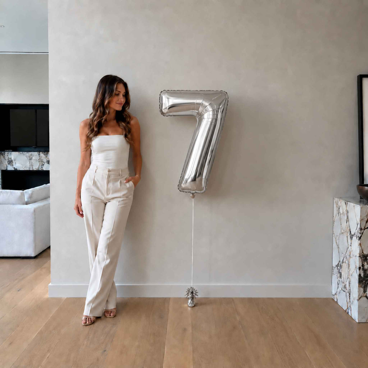 34 inch Silver Balloon Number 7 Helium filled