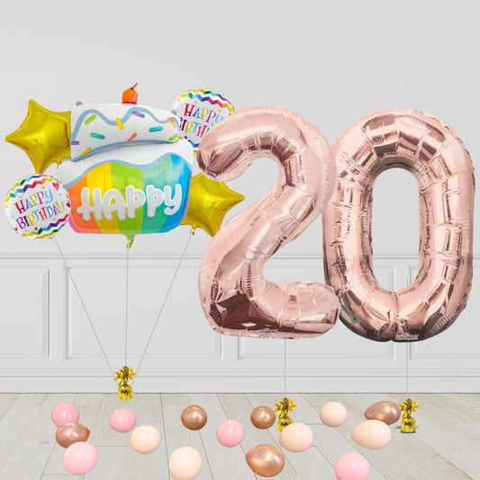 Inflated Rose Gold Birthday Balloon Numbers Package