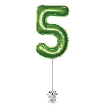 34 inch Lime Green Jumbo Balloon Number 5