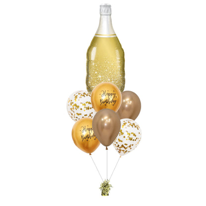Gold Champagne Birthday Helium Confetti Balloon Bouquet