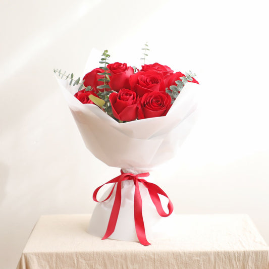 Valentines Special Dozen Red Roses with Eucalyptus