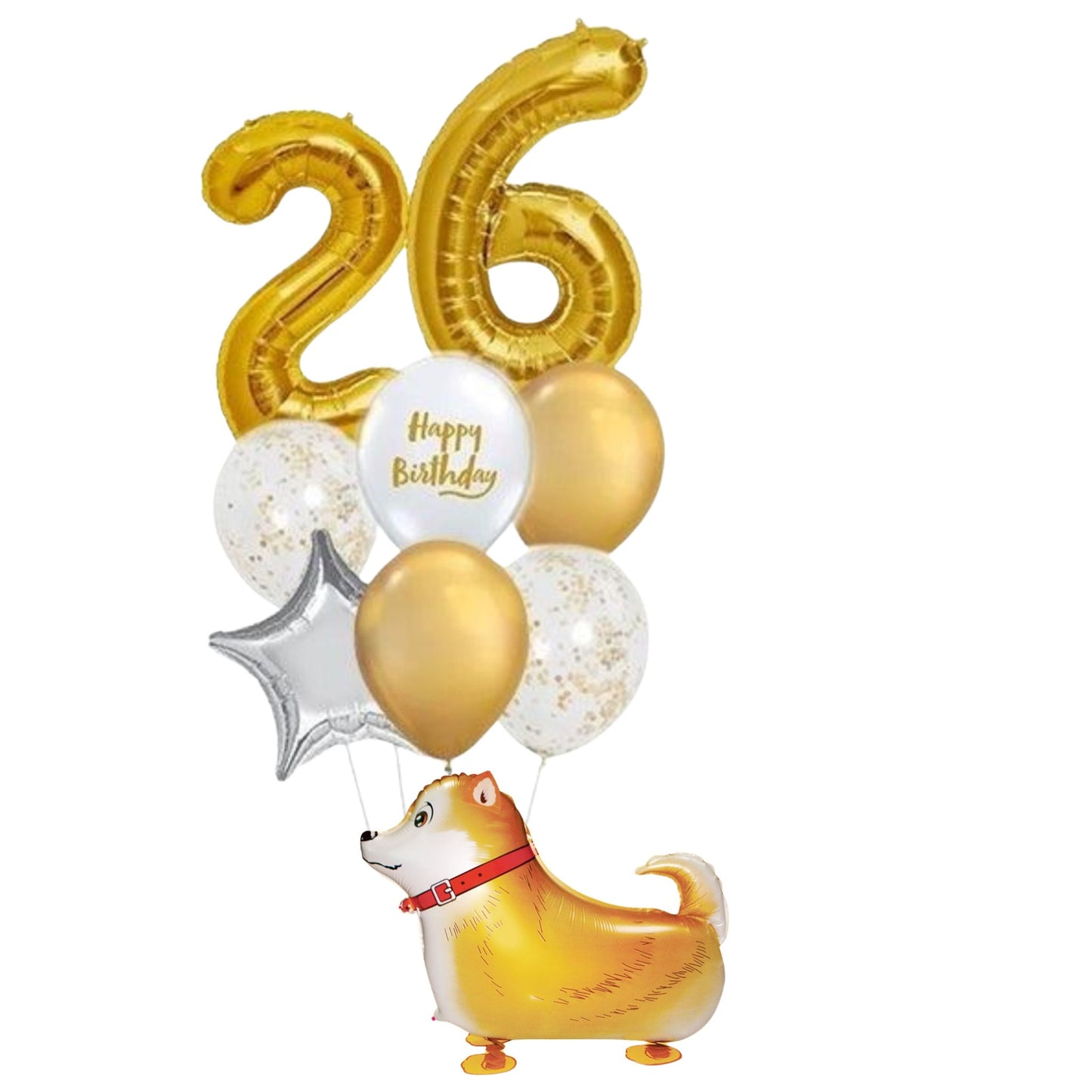 Pick an age birthday balloon with cute corgi dog bundle