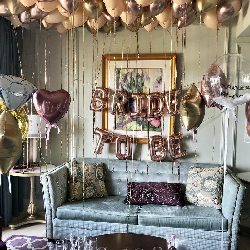 Blush chrome rose gold latex helium balloon package bride to be celebration helium balloon gold heart wedding ring foil balloon