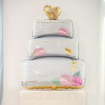 Large White Wedding Cake foil Helium Balloon Bouquet