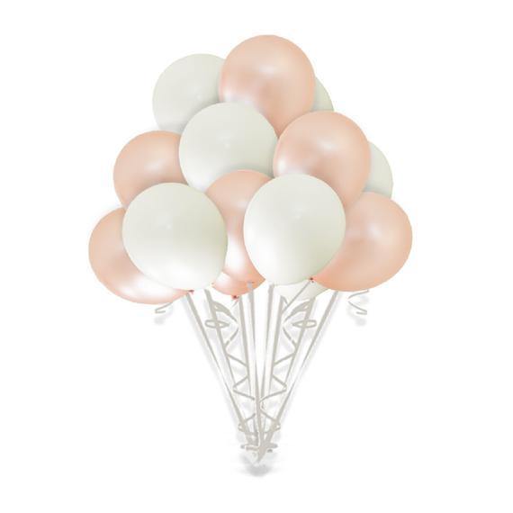 16 Rose Gold and White Latex Balloon Bouquet - ONE UP BALLOONS