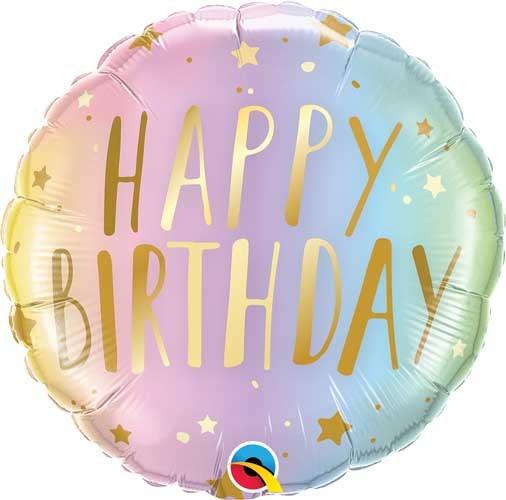 18" Pastel Ombre Happy Birthday Balloon - ONE UP BALLOONS