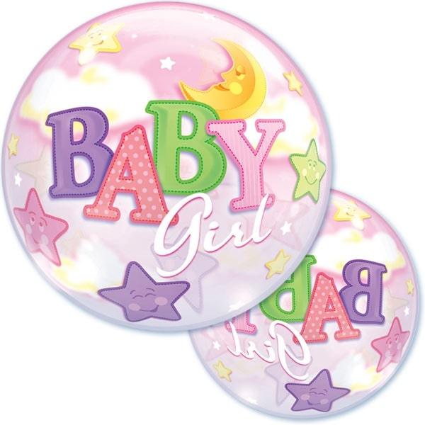 Bubble Baby Girl Moon & Star Balloon - ONE UP BALLOONS