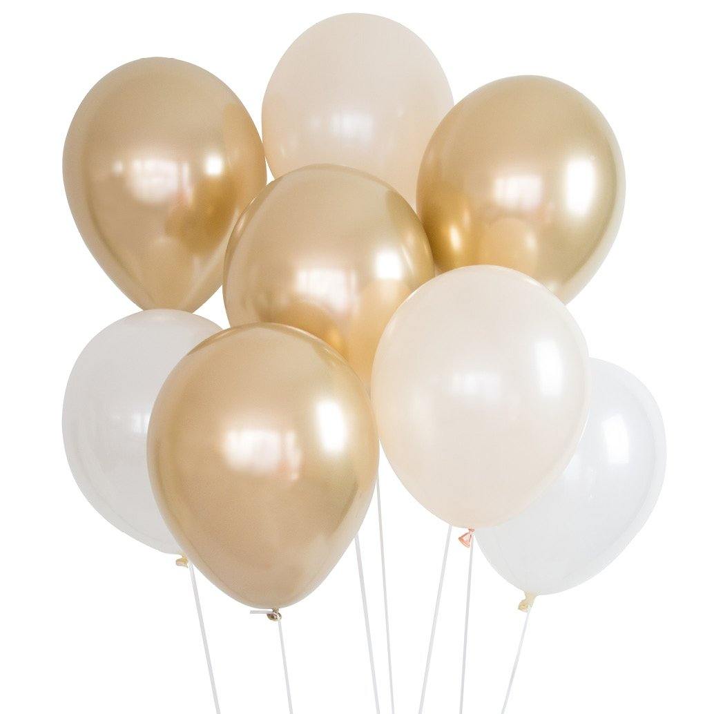 Chrome Gold and White Latex Balloon Bouquet of 8 - ONE UP BALLOONS
