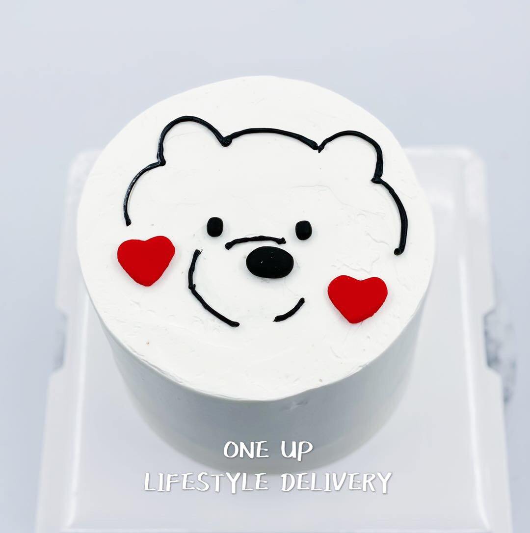 Cute Cream Heart Bear Cake - ONE UP BALLOONS