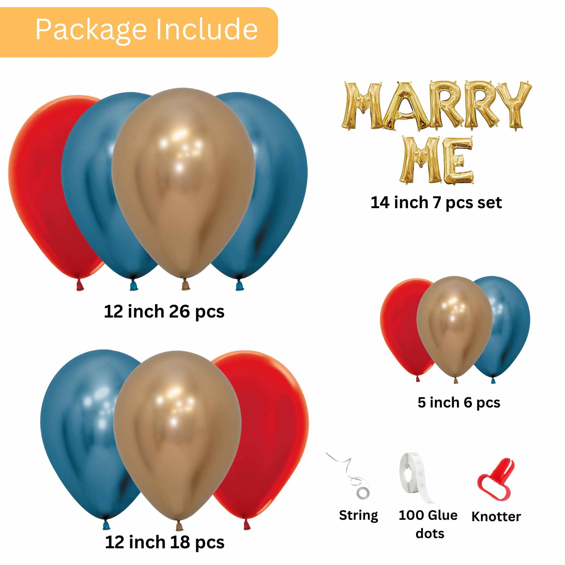 Red, Chrome And Blue Balloons in a Birthday Kit with Marry Me