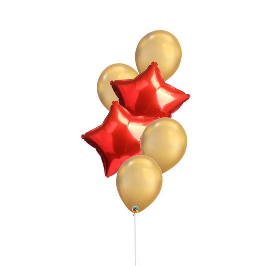 Simple Chrome Gold Red Star Helium balloon bouquet - ONE UP BALLOONS