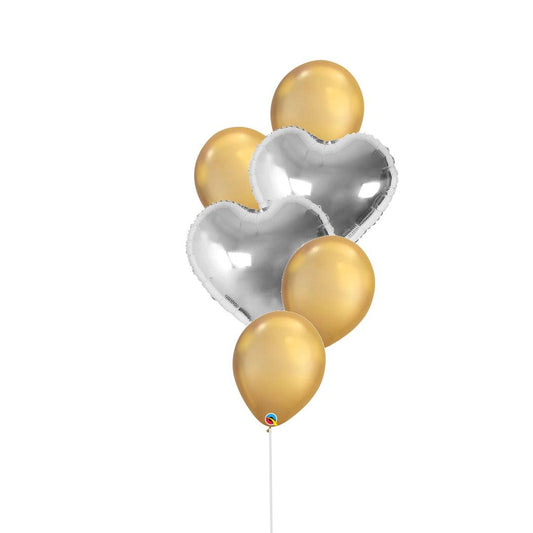 Party elegant silver heart helium balloon bouquet - ONE UP BALLOONS