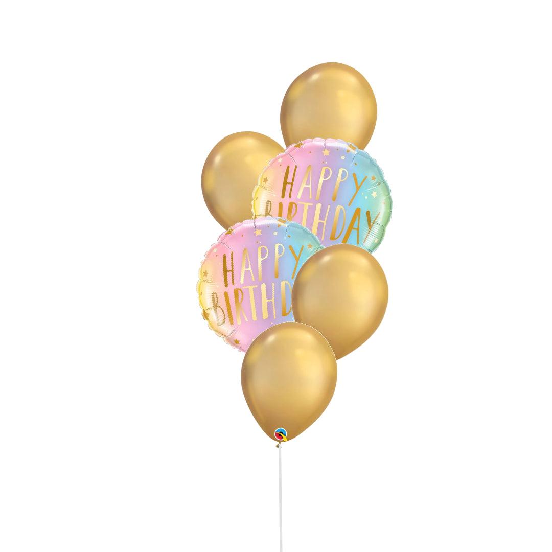 Ombre Birthday Chrome gold helium balloon bouquet - ONE UP BALLOONS