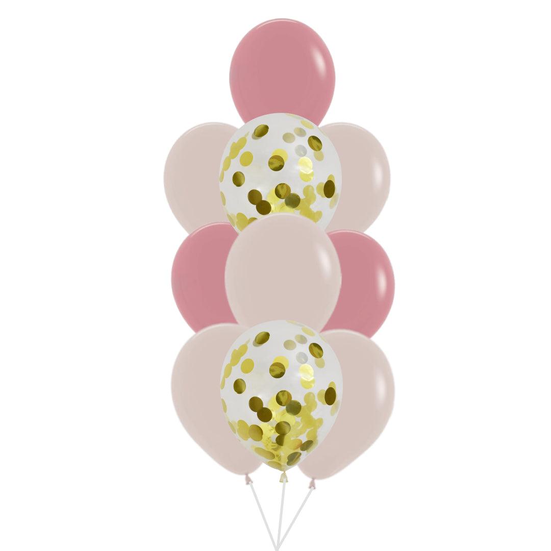 LA Rosewood gold confetti balloon bouquet of 10 - ONE UP BALLOONS