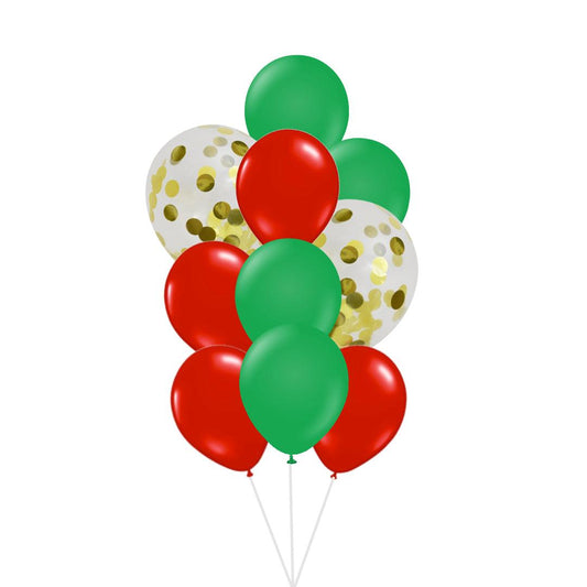 Christmas HOLIDAY THEME - CONFETTI AND 11IN BALLOONS - BOUQUET OF 10 - ONE UP BALLOONS