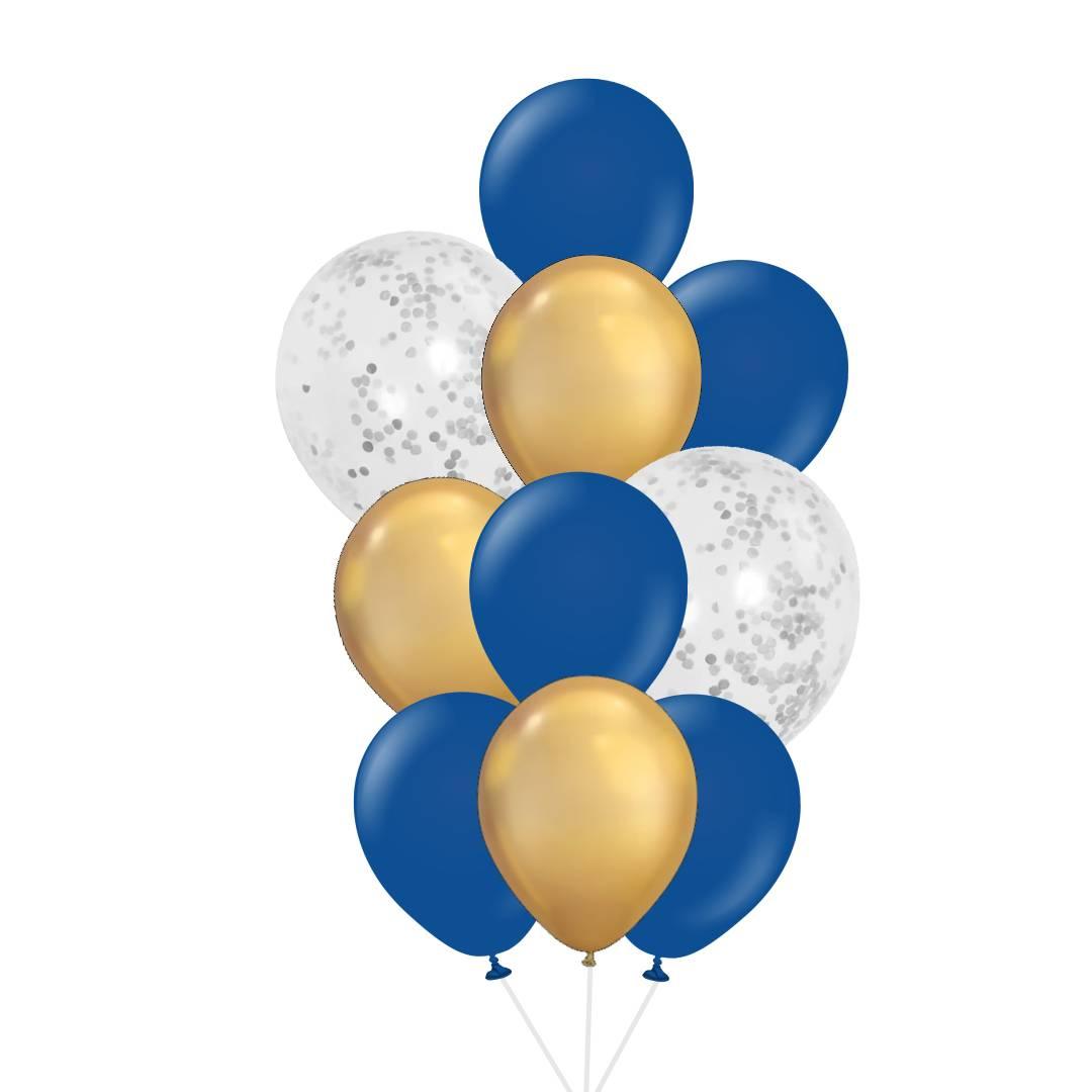 Royal Blue Silver Shine office must have balloon bouquet of 10 - ONE UP BALLOONS