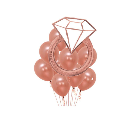 Rose Gold Elegant Wedding ring helium filled balloon bouquet - ONE UP BALLOONS