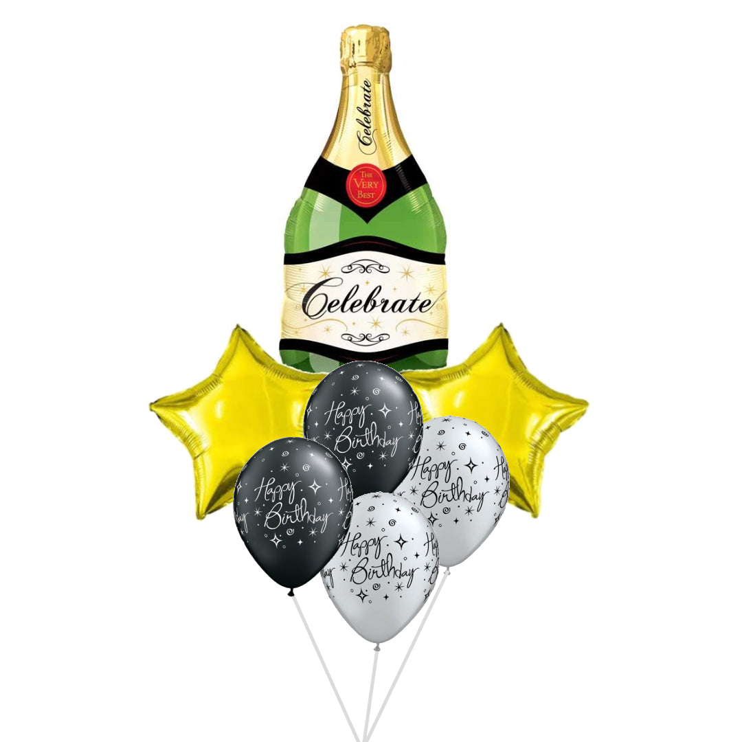Birthday Elegant Black Champagne Bottle Party Spotlight Balloons Bouquet