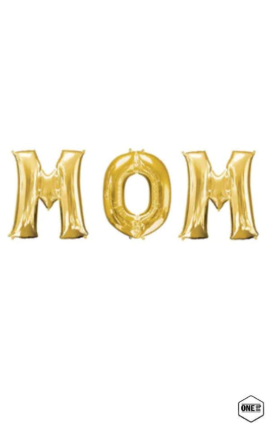 Jumbo Helium Gold Letters Mom Foil Balloons - ONE UP BALLOONS