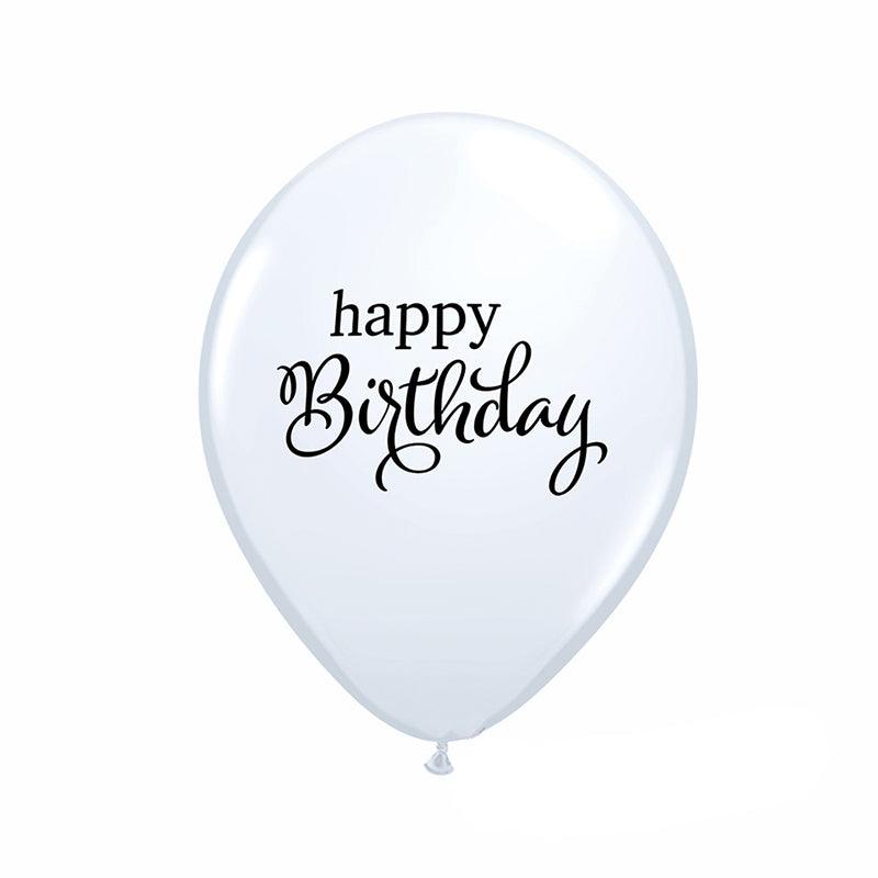 White with Black Happy Birthday Print - ONE UP BALLOONS